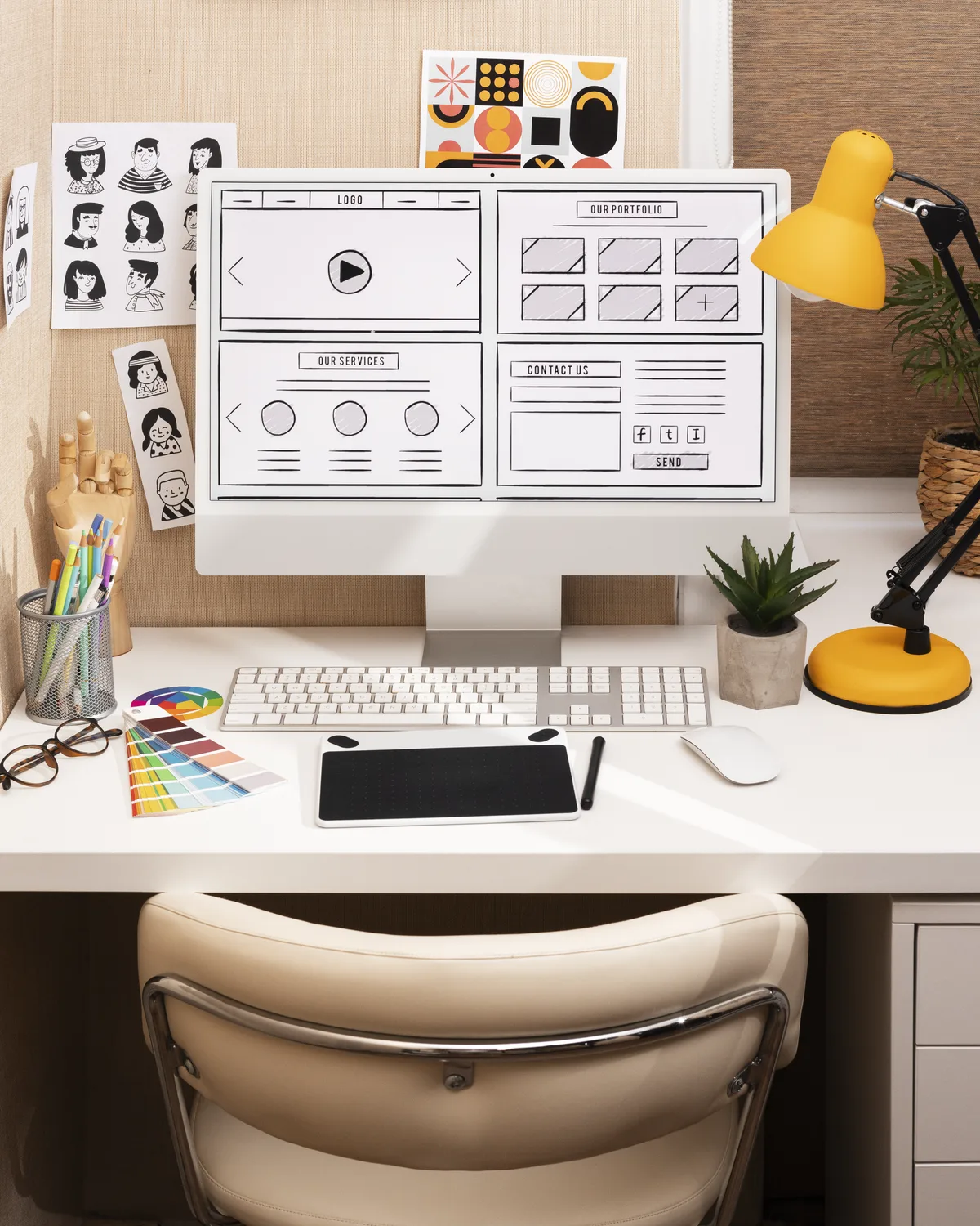 Arbeitsplatz mit Webdesign-Motiv